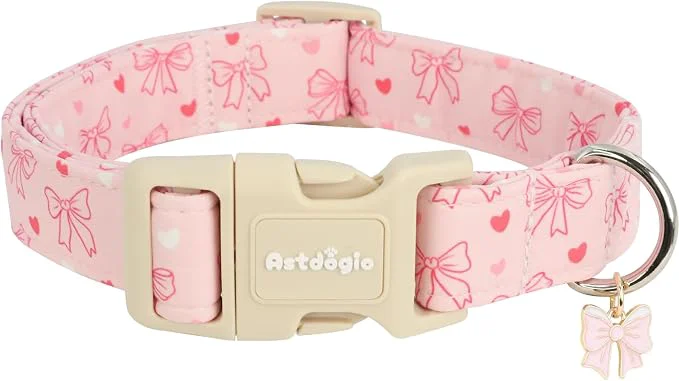 Certified Pink Bow Dog Collar Adjustable Cotton Dog Collar World-Class