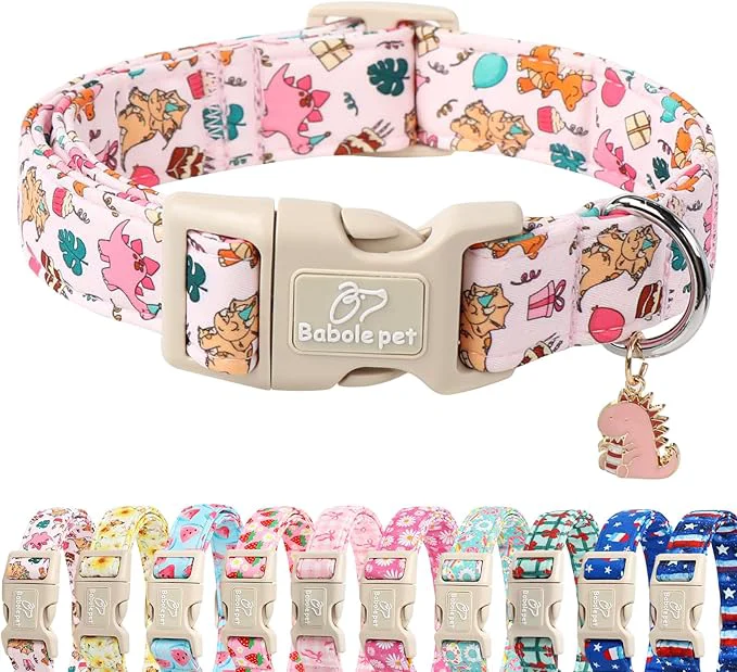 Carefully Designed Cute Dinosaur Dog Collar Adjustable Pink Dino Dog Collars Easy-to-Use