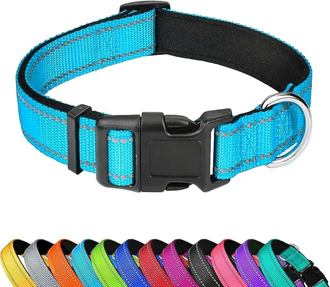 Casual Reflective Dog Collar Adjustable Soft Neoprene Padded Nylon Pet Collars Enhanced