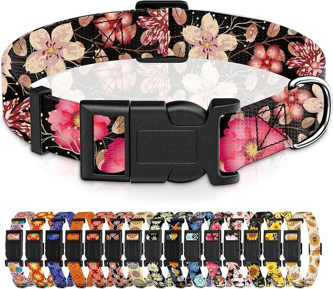 Advanced Dog Collar for Boys Girls Floral Puppy Collar for Small Medium Large Dogs Sustainable