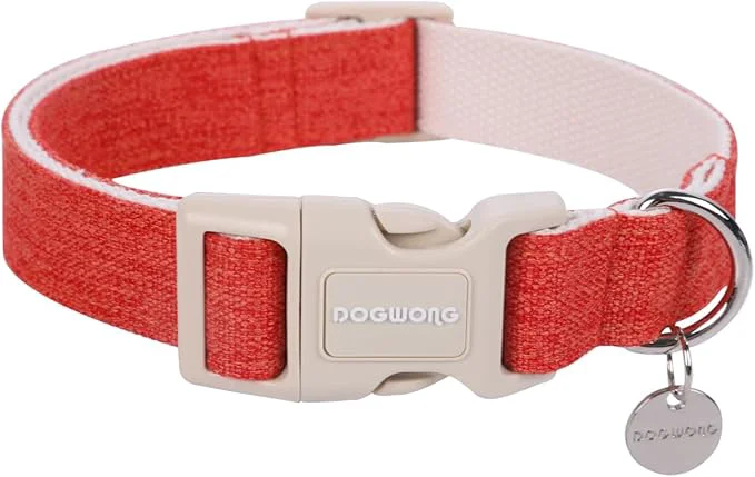 Traditional DOGWONG Cotton Hemp Dog Collar Heavy-Duty Orange Dog Collar Adjustable Soft Green