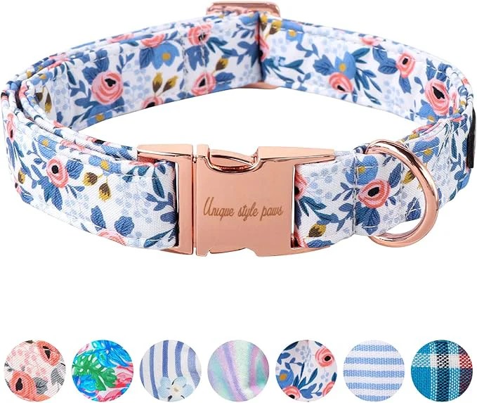 Authentic Unique style paws Dog Collar Metal Buckle Red Rose Collar Flower Gift Durable Contemporary