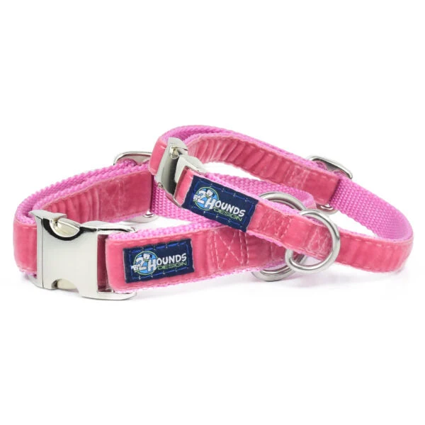 Unique Rose Pink Velvet Essential Dog Collar Fine