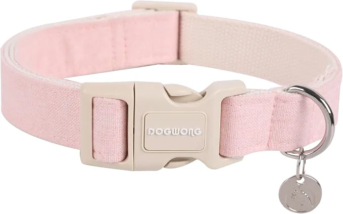Versatile DOGWONG Cotton Hemp Dog Collar Heavy-Duty Pink Dog Collar Adjustable Soft Dependable