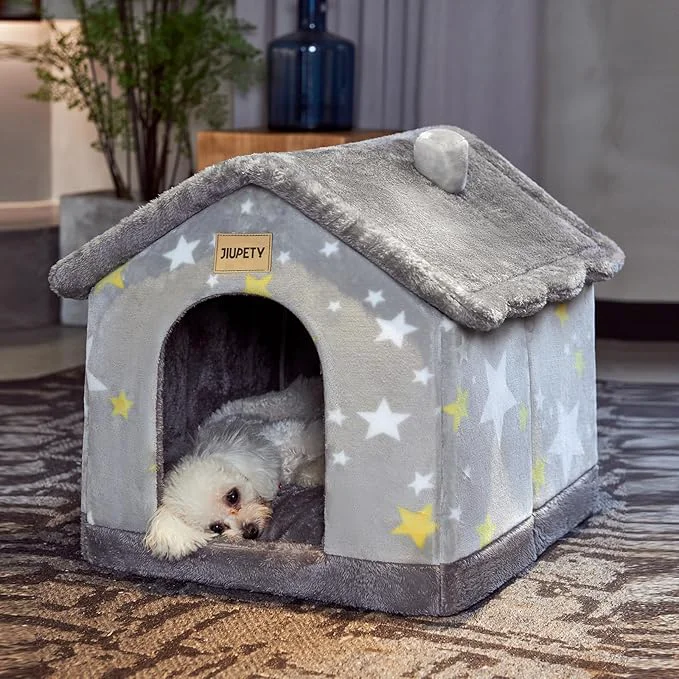 Clean JIUPETY Cute Small Dog House Indoor Foldable House Kennel Bed Mat with Cushion L Size Dog Tent for 11-16 lb Dogs and 18-22 lb Cats Dog Cave Bed with Non-Slip Bottom GreyAbout ThisOverview Modern