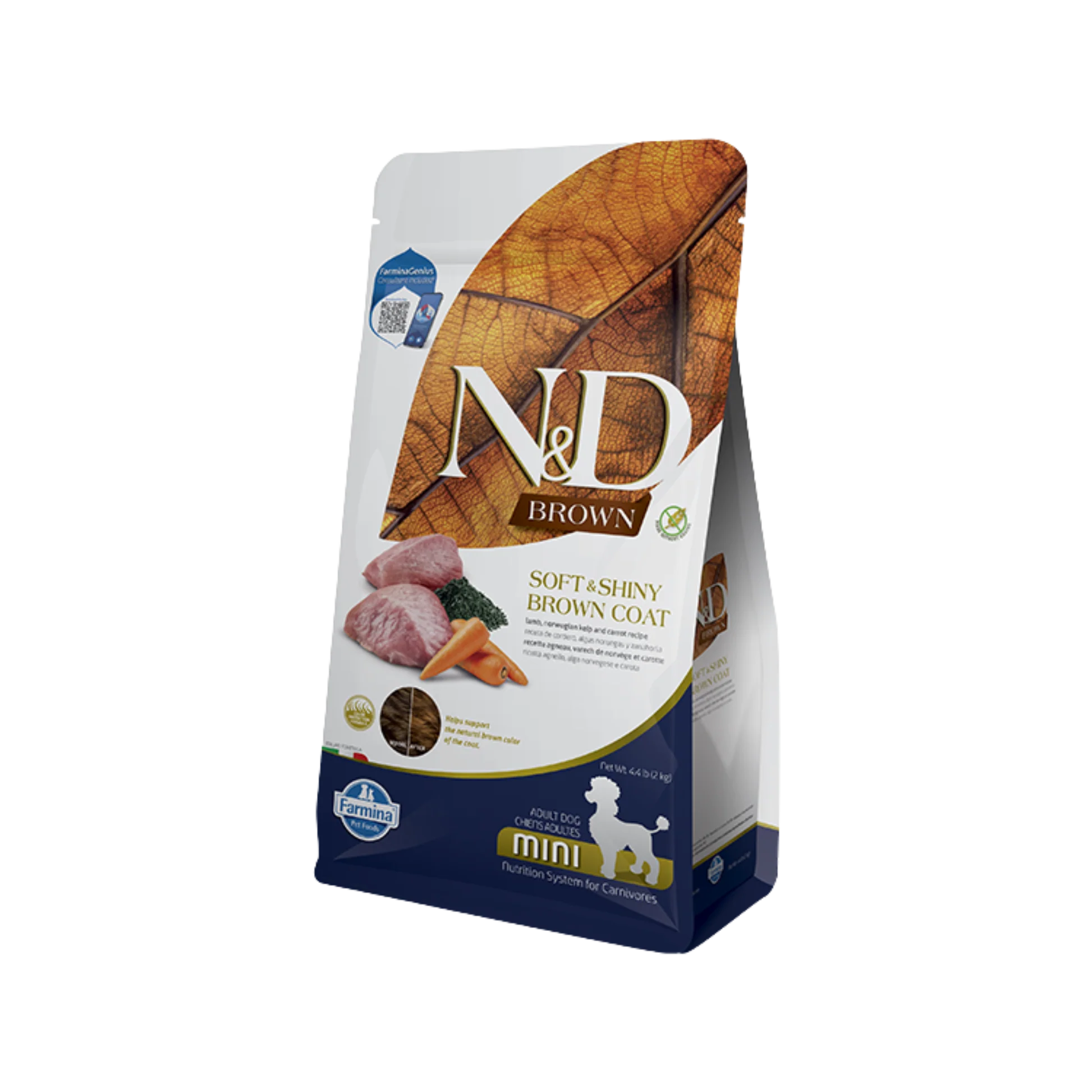 Safe Farmina N D Soft Shiny Brown Coat Lamb Norwegian Kelp and Carrot recipe Dry Dog Food Effective