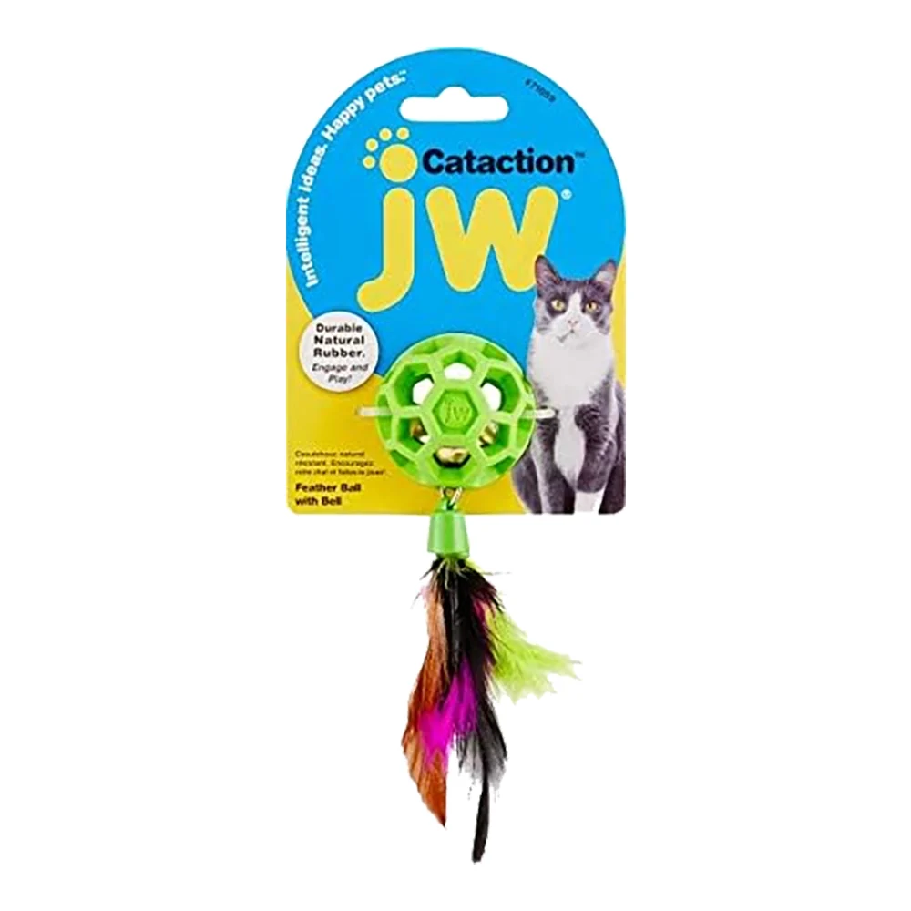 Sustainable JW Pet Cataction Feather Ball with Bell Cat Toy Green Safe
