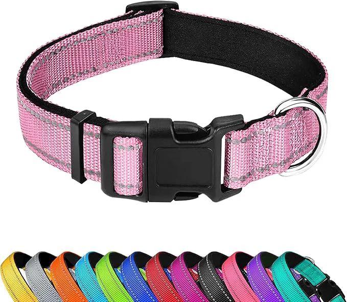 Carefully Designed Reflective Dog Collar Adjustable Soft Neoprene Padded Nylon Pet Collars Top-Quality