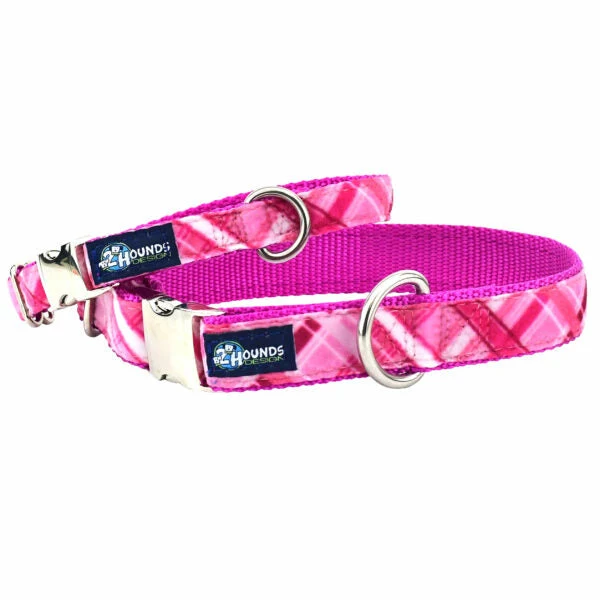 Trendy Very Pink Plaid Velvet Essential Buckle Martingale Dog Collar Crafted