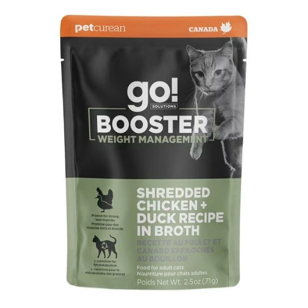 Specialty Go Solutions Weight Management Booster for Cats - Shredded Chicken Duck in Bone Broth Recipe Go Solutions Weight Management Booster for Cats - Shredded Chicken Duck in Bone Broth Recipe Solid