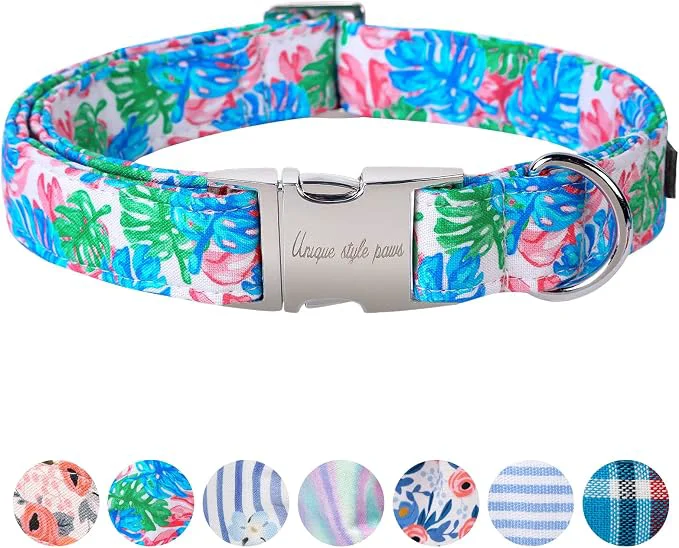 Durable Unique Style Paws Metal Buckle Painting Banana Leaves Collar Gift Organic
