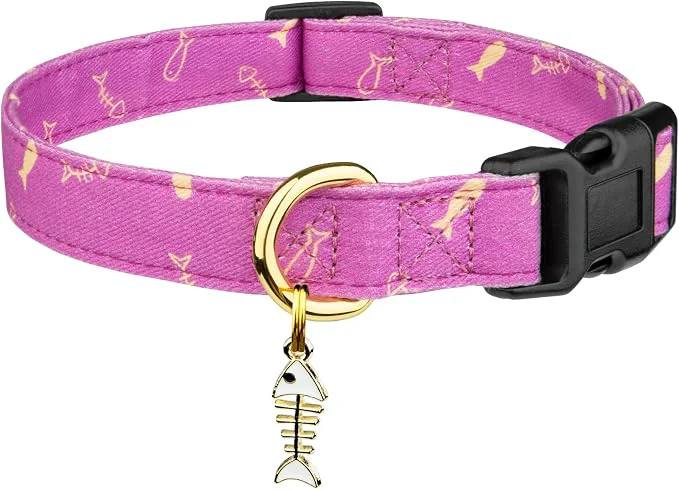 Sophisticated Cotton Handmade Dog Collar Cute and Distinctive Patterns Purple Fish Responsible