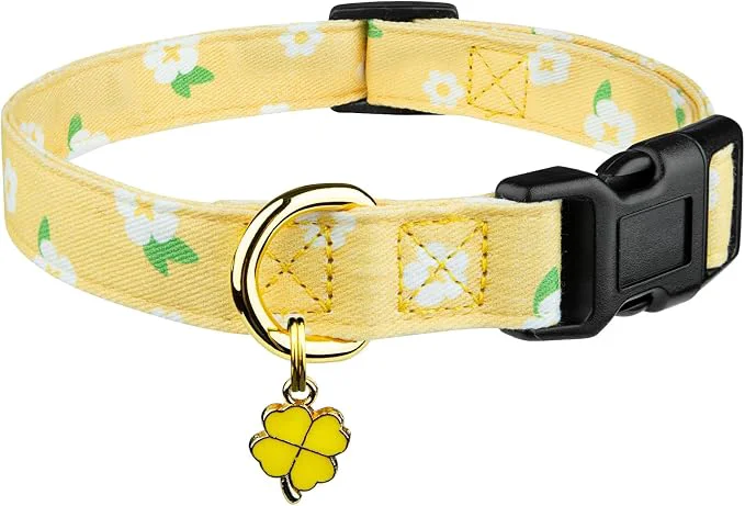User-Friendly Cotton Handmade Dog Collar Cute and Distinctive Patterns Yellow Flower Soft