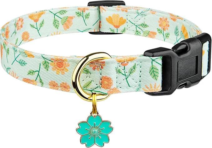 Sustainable Cotton Handmade Dog Collar Cute and Distinctive Patterns Green Sunflower Elite