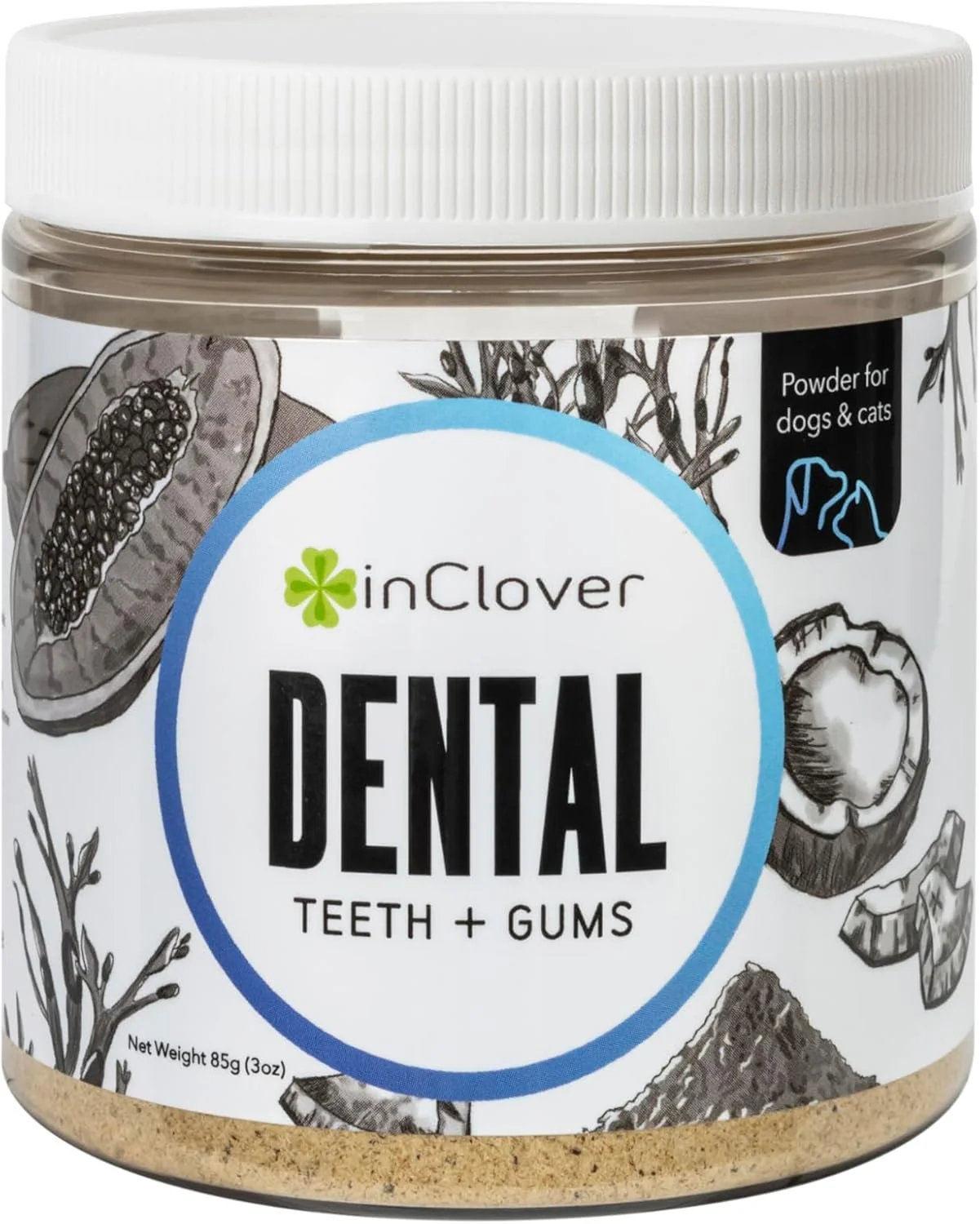 Optimized InClover Dog and Cat Dental Powder for Teeth Cleaning and Enamel and Gum Health Natural Pet Supplement Breath Freshener - Naturally Flush Away Tartar No Brushing Necessary Soft
