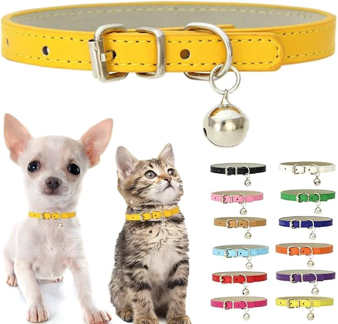 Versatile Gold Cat Collar with Bell Soft Pu Leather Small Dog Collars Adjustable Buckle Certified