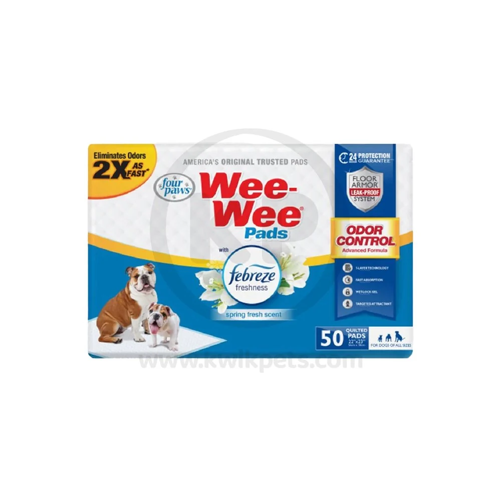 Quality Four Paws Wee-Wee Odor Control Dog Training Pads with Febreze Freshness 50 Count 22 in X 23 in Specialty
