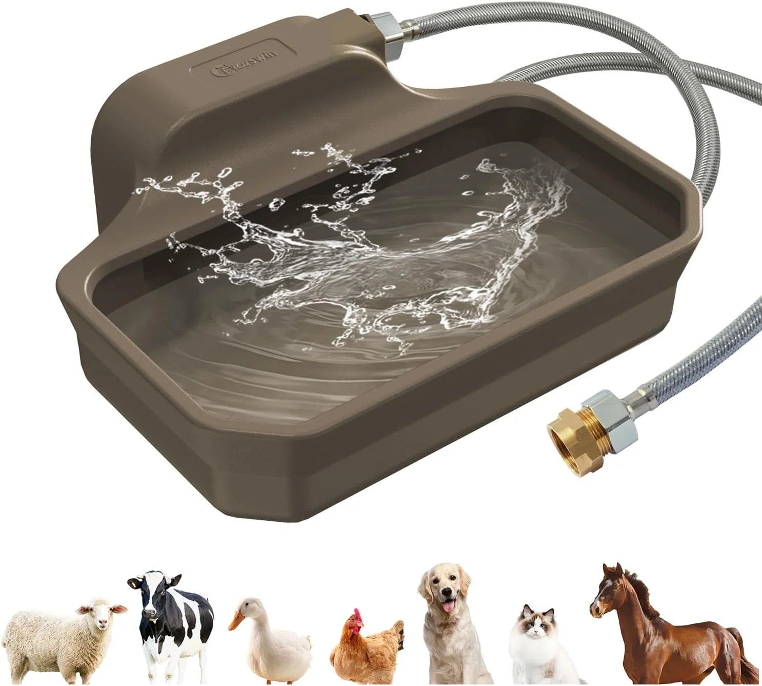 Casual 135OZ Automatic Water Dispenser for Dogs Patented Automatic Dog Water Bowl Fit 3 4'' GHT Male Faucet Outdoor Large Dog Water Bowl Include Water Hose Copper Connector Large Drinking Area Brown Minimalist
