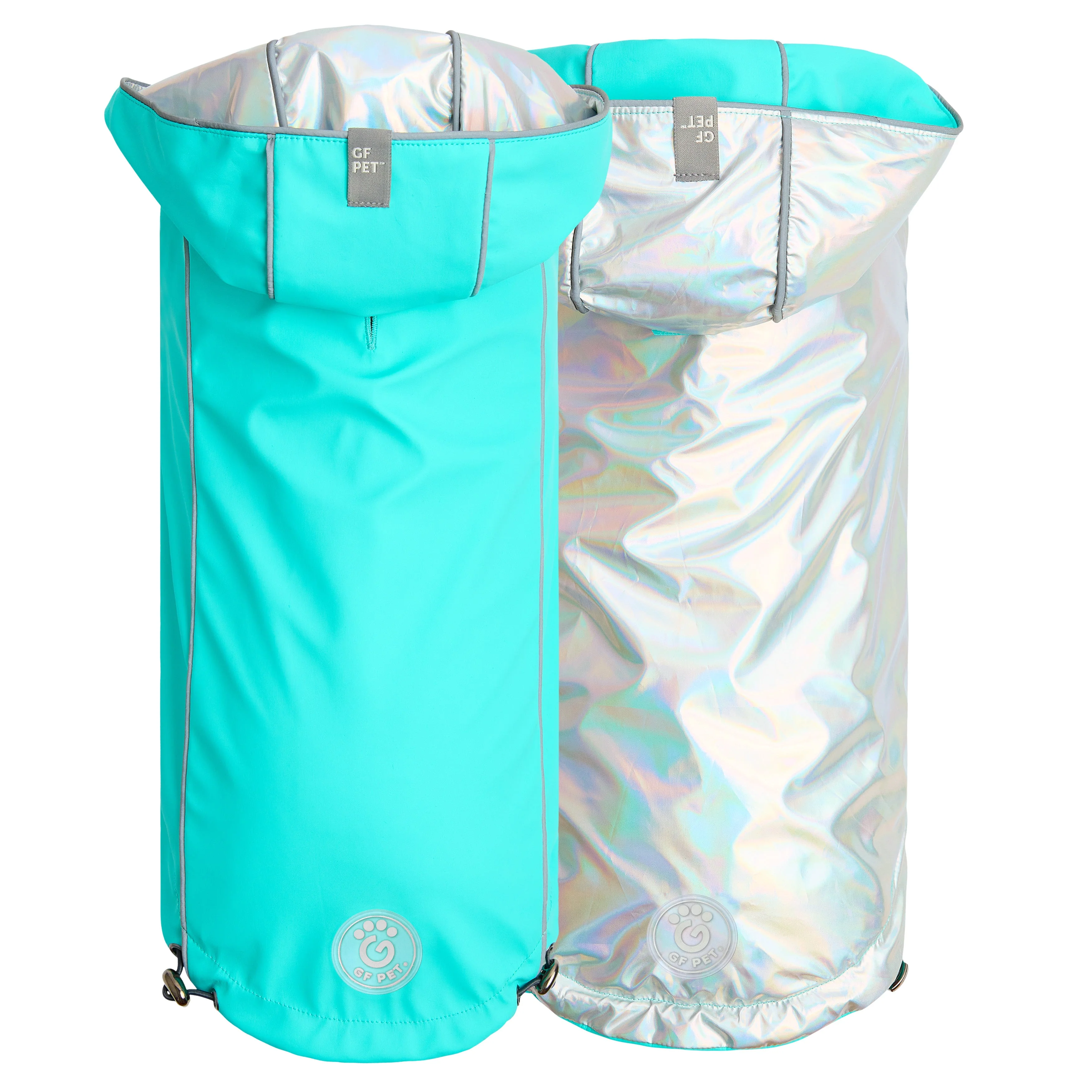 Solid Reversible Raincoat - Neon Aqua with Iridescent Fast