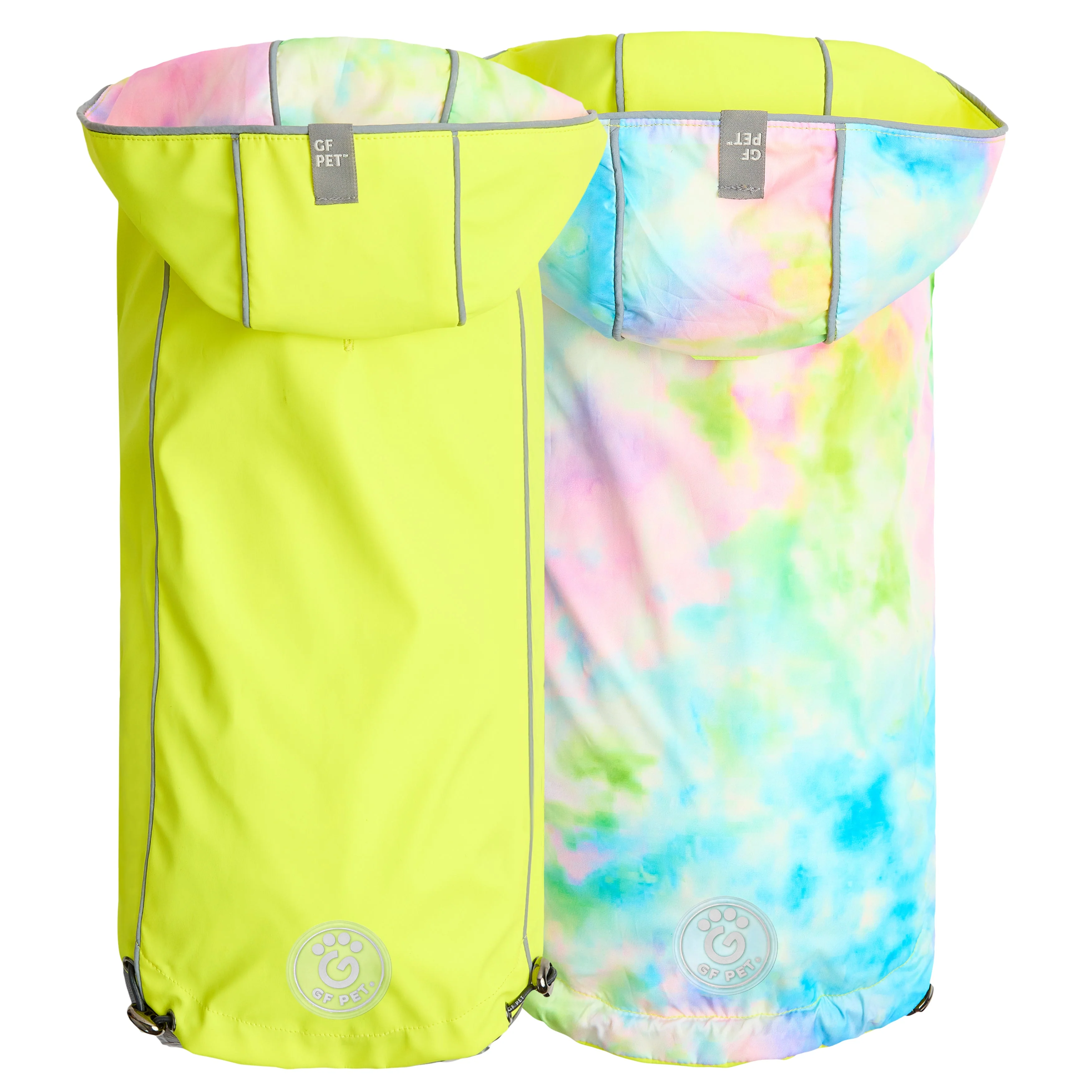 Carefully Designed Reversible Raincoat - Neon Yellow with Tie Dye Fine Crafted