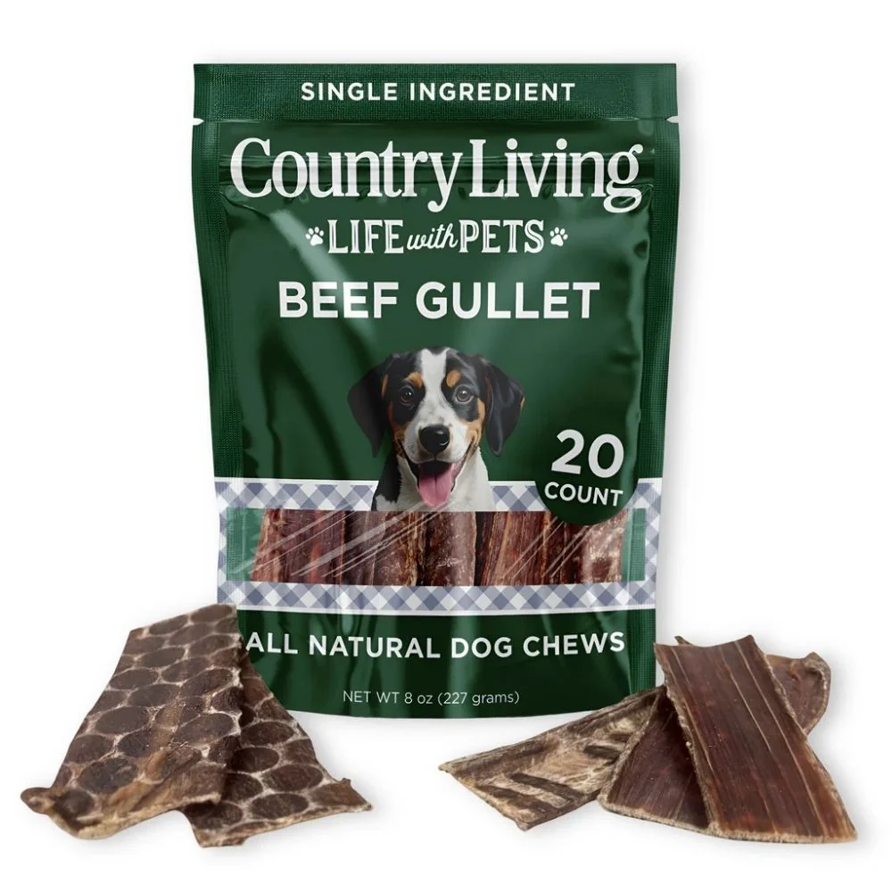 Eco-Friendly Country Living 6 Gullet Flats Dog Treats – 20 Count Bag – All-Natural Beef Esophagus Chews – High-Protein Easily Digestible Single-Ingredient Dog Treats – Grain- Long-Lasting Refined