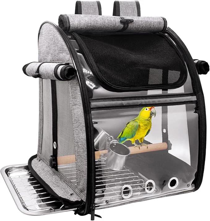 Practical Bird Carrier Bag with Perch Bird Travel Carrier Backpack with Stainless Steel Recyclable
