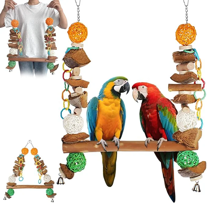 Minimalist 3-in-1 Parrot Toys Natural Coconut Fiber Parrot Hammock Natural Bird Perches Professional