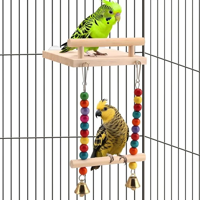 Breathable Natural Wood Bird Perch Swing Professional