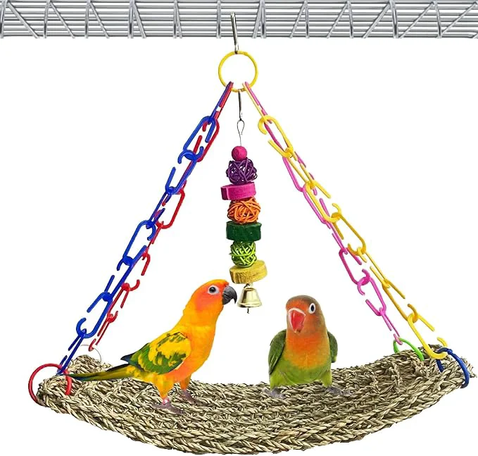 Durable kathson Bird Seagrass Mat Birds Swing Toy Natural Grass Handmade Woven Casual