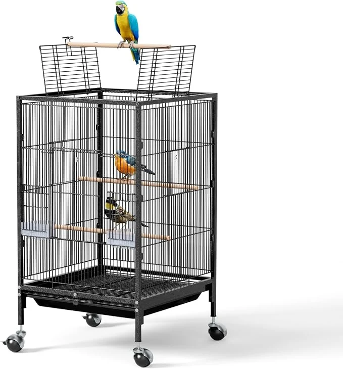Certified VINGLI Bird Cage with Wheels Durable Wrought Iron Parakeet Cage with Slide Out Proven