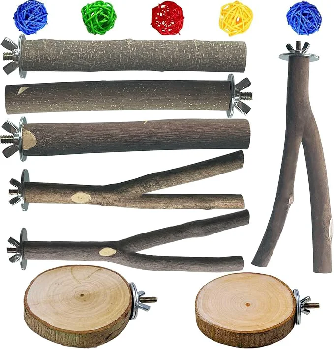 Superior 8 PCS Natural Wood Bird Perches Stand Secure