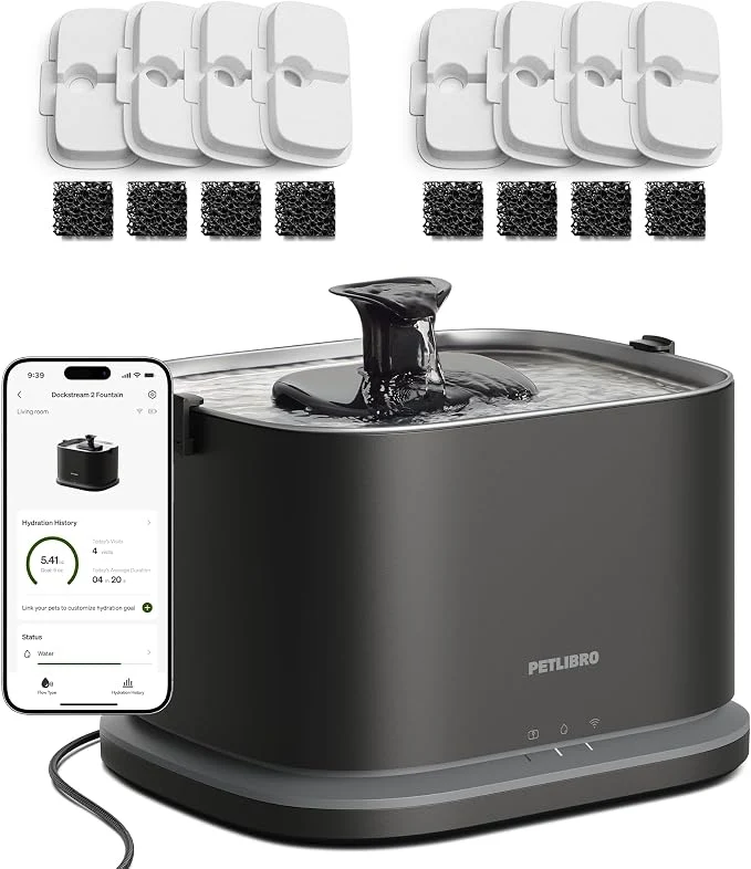 Advanced PETLIBRO Upgrade Cat Water Fountain 8 Packs Filters Dockstream 2 Smart App Efficient