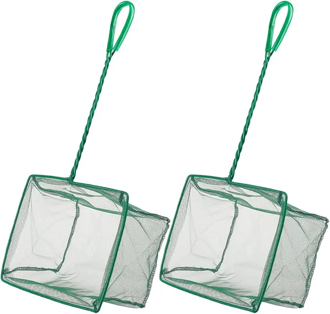 Clean Pawfly Aquarium Fish Net with Braided Metal Handle Square Net with Soft Fine Smooth