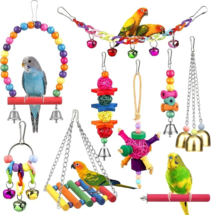 Powerful Bird Toys for Conures with Colorful Ladder Hammock Bird Cage Accerious Bird Relaxed