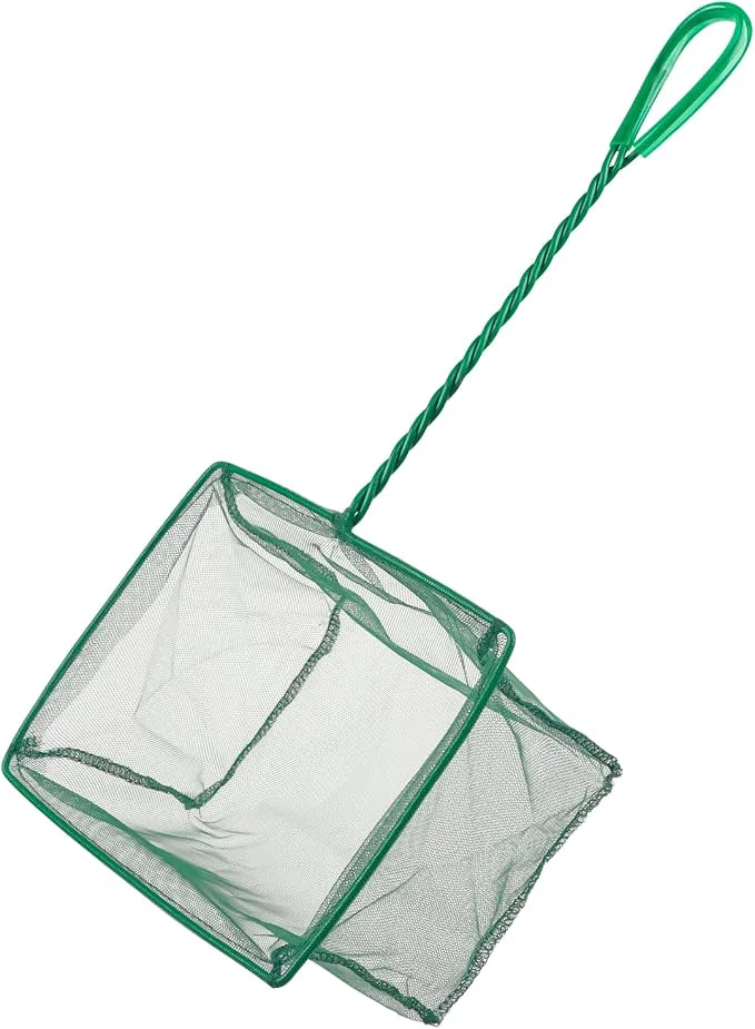 Excellent Pawfly Aquarium Fish Net with Braided Metal Handle Square Net with Soft Fine Enhanced