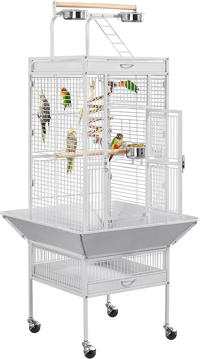 Detailed Yaheetech Wrought Iron Bird Cages Play Top Large Aviary Relaxed