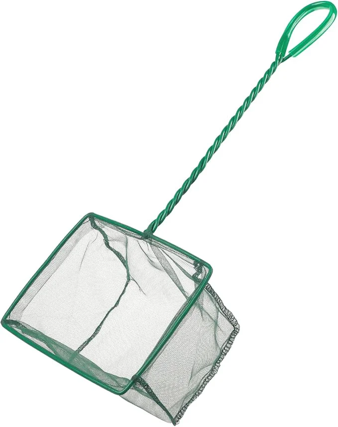 Verified Pawfly Aquarium Fish Net with Braided Metal Handle Square Net with Soft Fine Green