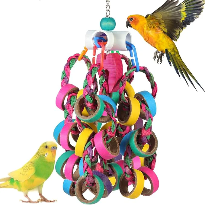 Powerful Bird Toys Conure Toys Bird Parrot Foraging Shredder 24 Pcs Colorful Bagel Breathable
