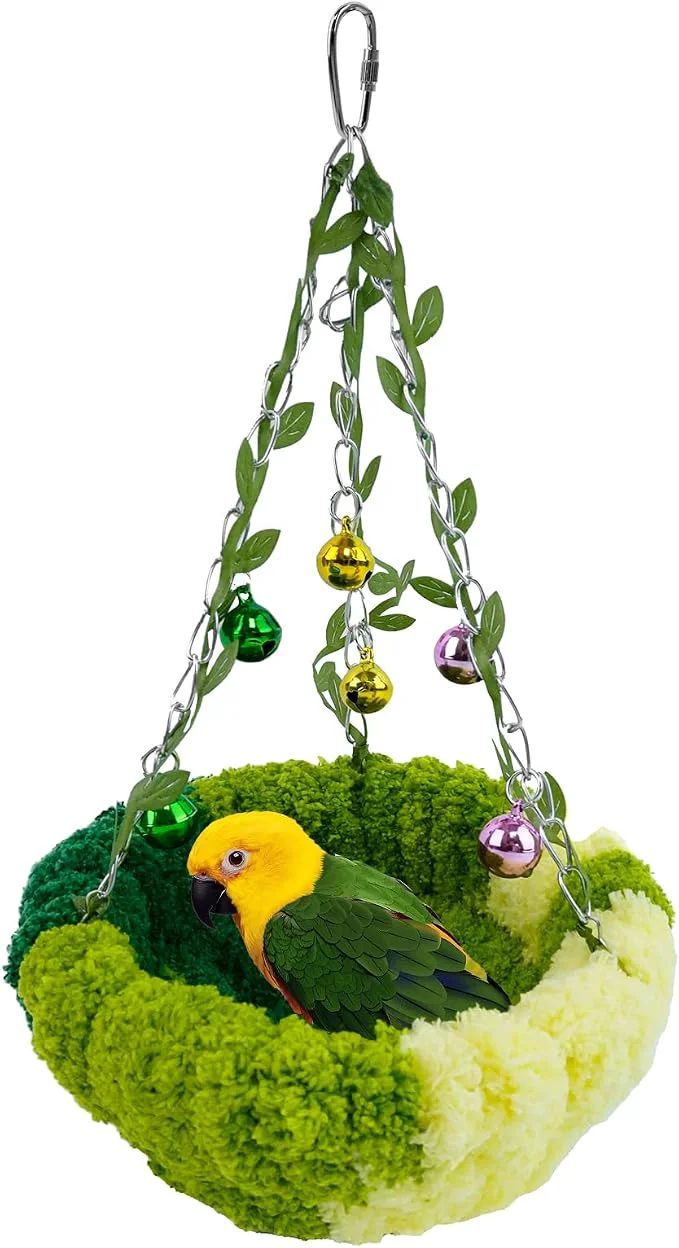 Sustainable Bird Nest with Bell for Cage Plush Hanging Bird Bed for Parakeet Indoor Proven