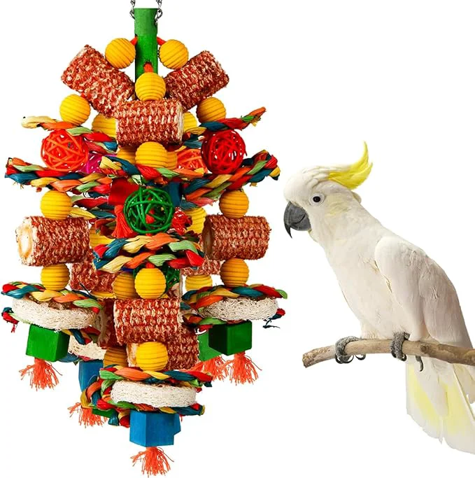 Fine Bird Toys Parrot Toys for Large Birds Natural Corn cob and Loofah Slices Bird Crafted