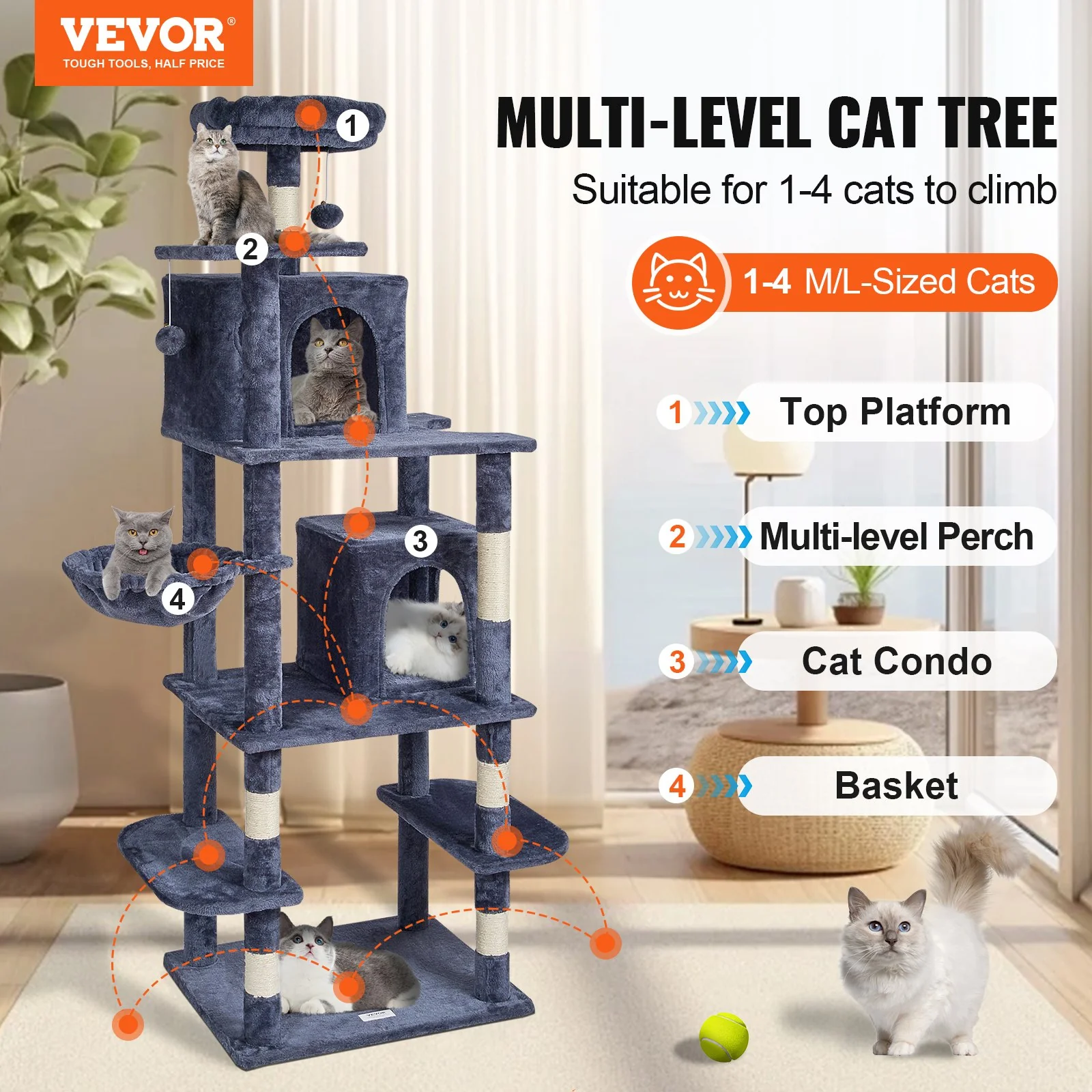 User-Friendly Cat Tree Cat Tower with Cat Condos Sisal Scratching Post Dark Grey Fine