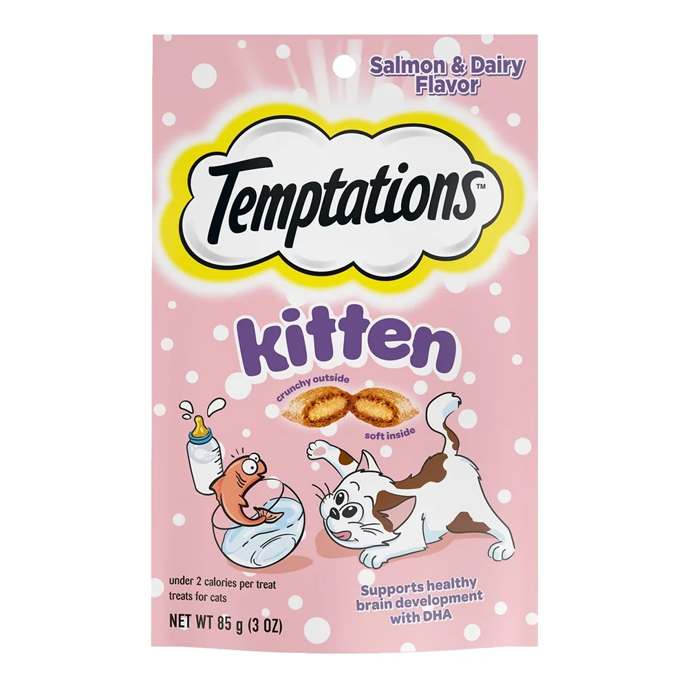 Top-Quality Temptations Kitten Cat Treat Salmon Dairy 3-oz Flexible