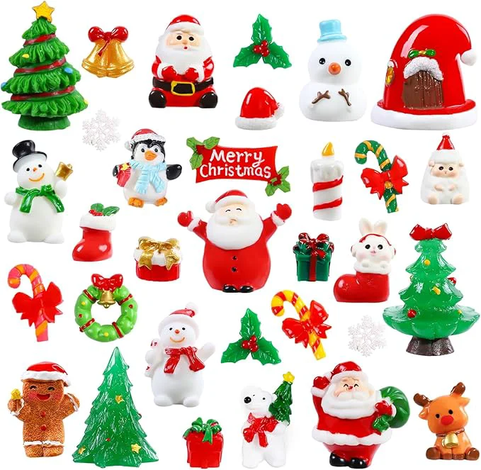 Top-Quality DIYDEC 32Pcs Christmas Miniature Figurines Mini Resin Figurines to Hide Small Fast