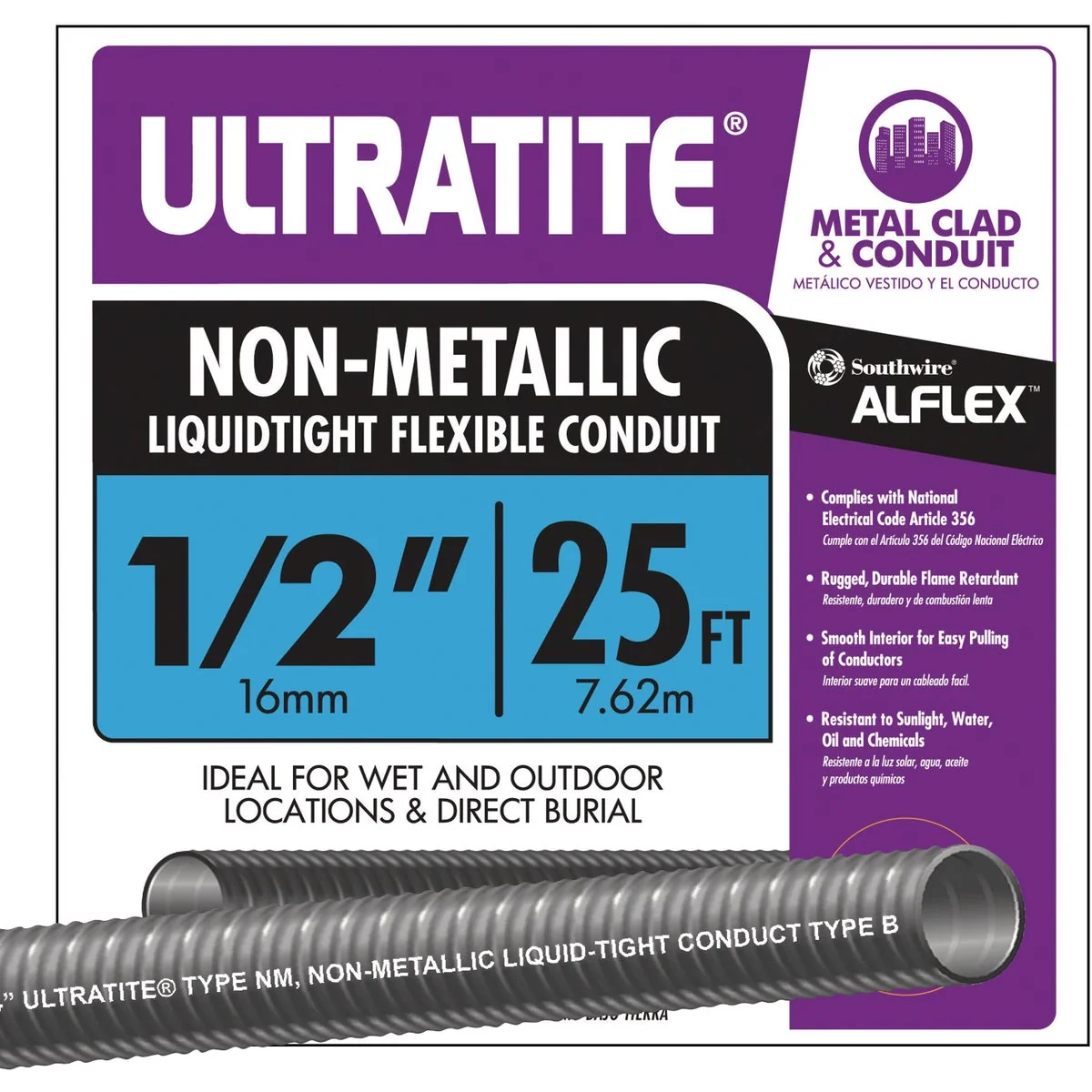 Solid Southwire 1 2 In. x 25 Ft. Flexible Non-Metallic Liquid Tight Conduit Eco-Friendly