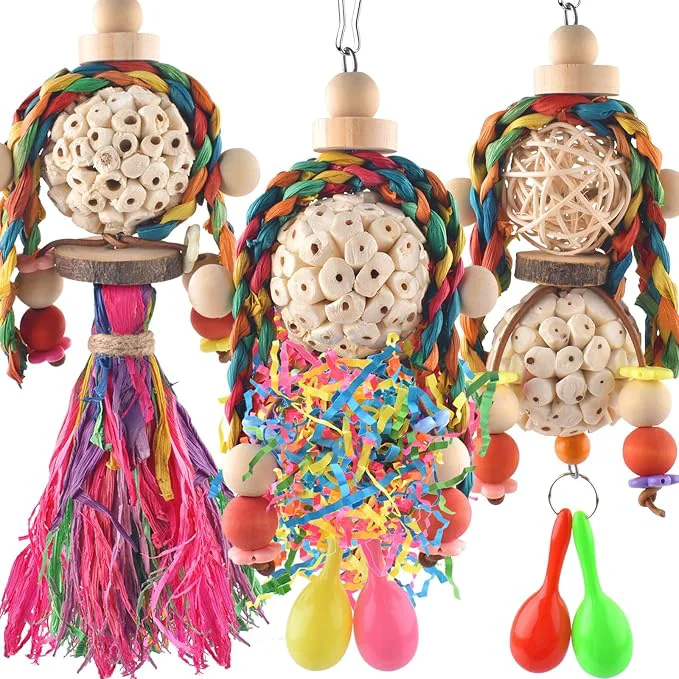 Dependable Bissap 3PCS Bird Parrot Foraging Shredder Hanging Toys Sola Balls Exceptional