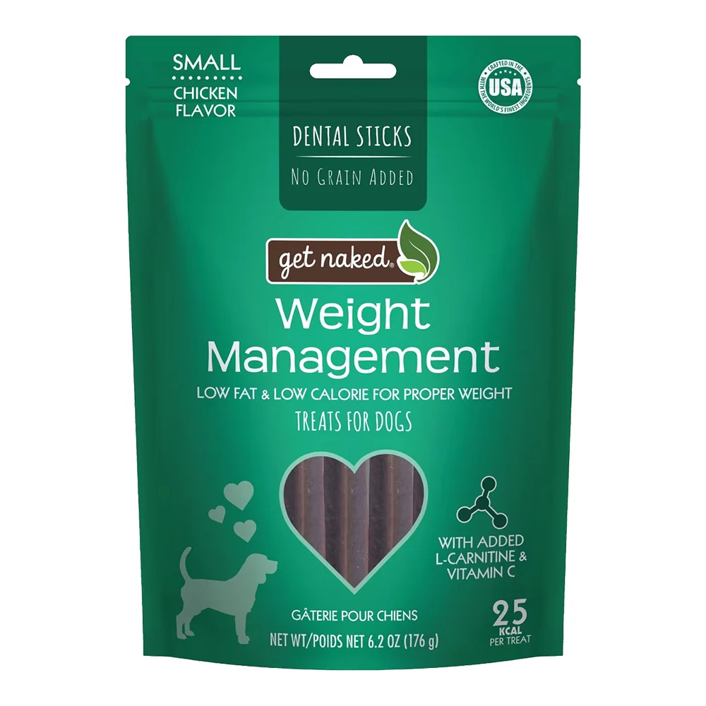 Superior Get Naked Weight Management Grain- Dental Stick Chicken Dog Treats Small 6.2-oz Solid