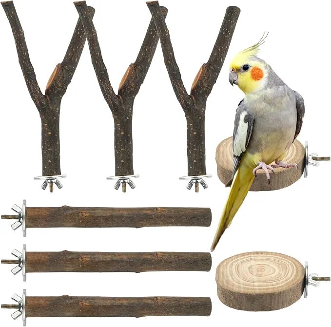 Unique 8 PCS Bird Perches for Cage Natural Wood Parrot Perch Stand Birds Cage Original