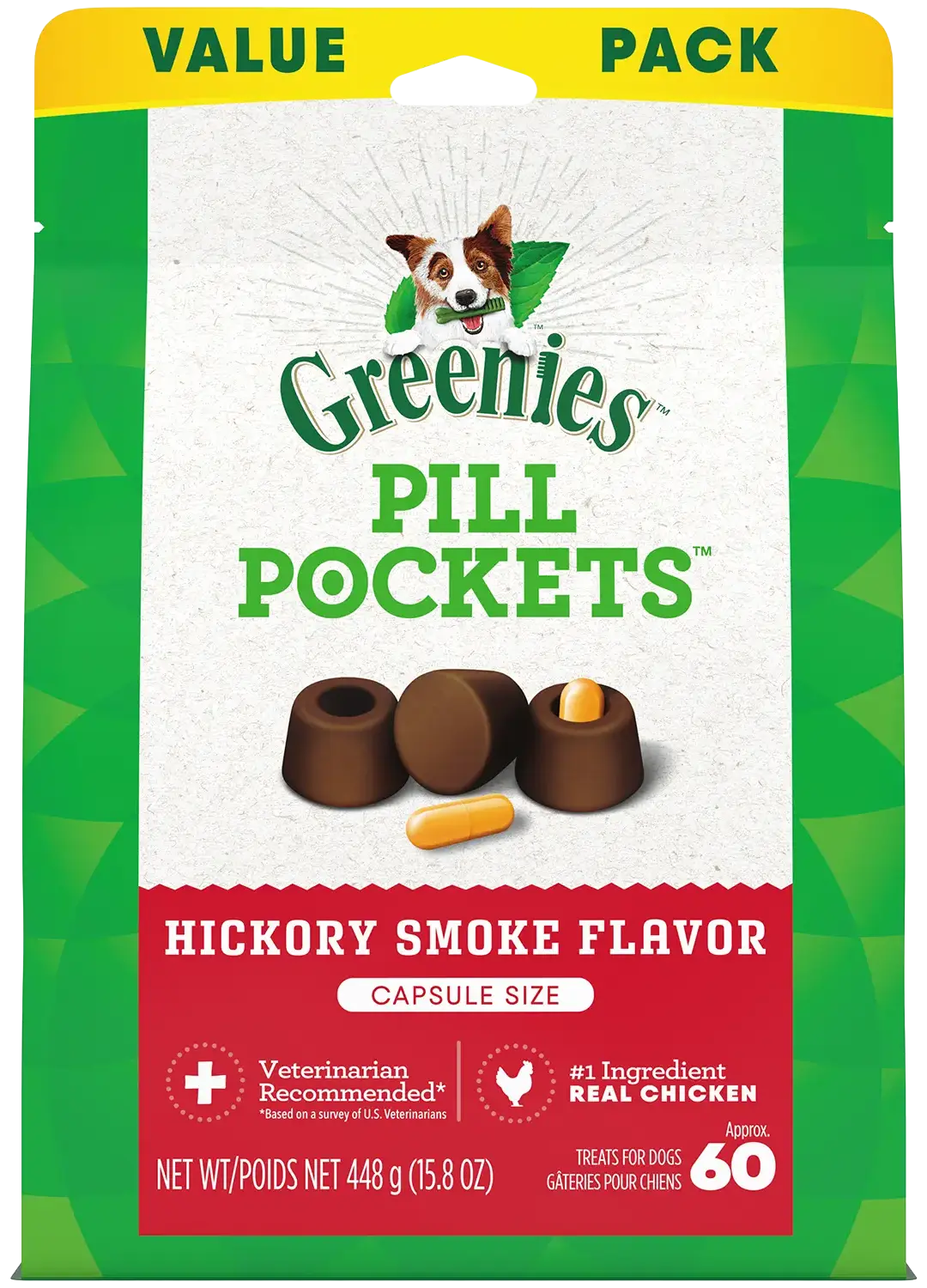 Fast Greenies Capsule Pill Pockets Dog Treats Hickory Smoke 15.8-oz 60 Count Original