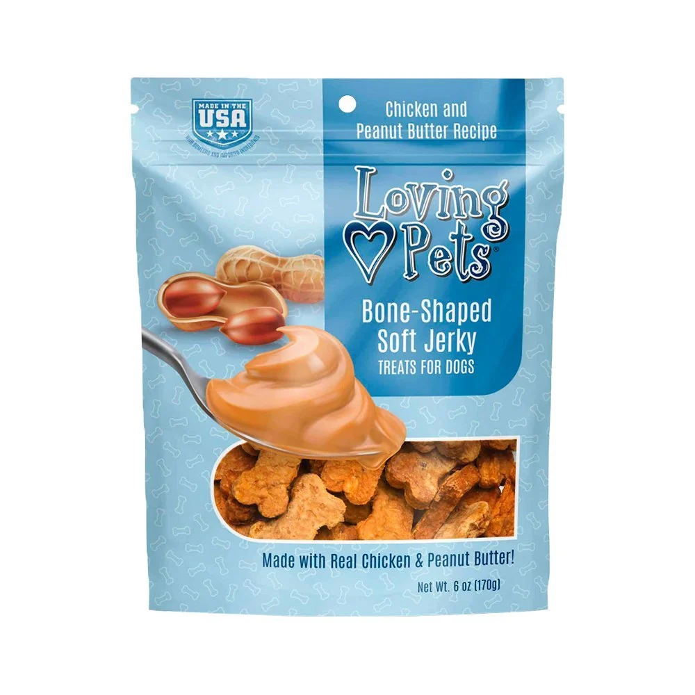 Fine Crafted Loving Pets Bone-Shaped Soft Jerky Dog Treat Chicken Peanut Butter 6-oz Unique