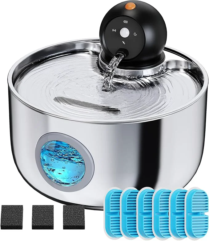Efficient Cat Water Fountain Battery Operated Wireless Cat Fountain - 88oz 2.6L Cordless Smooth
